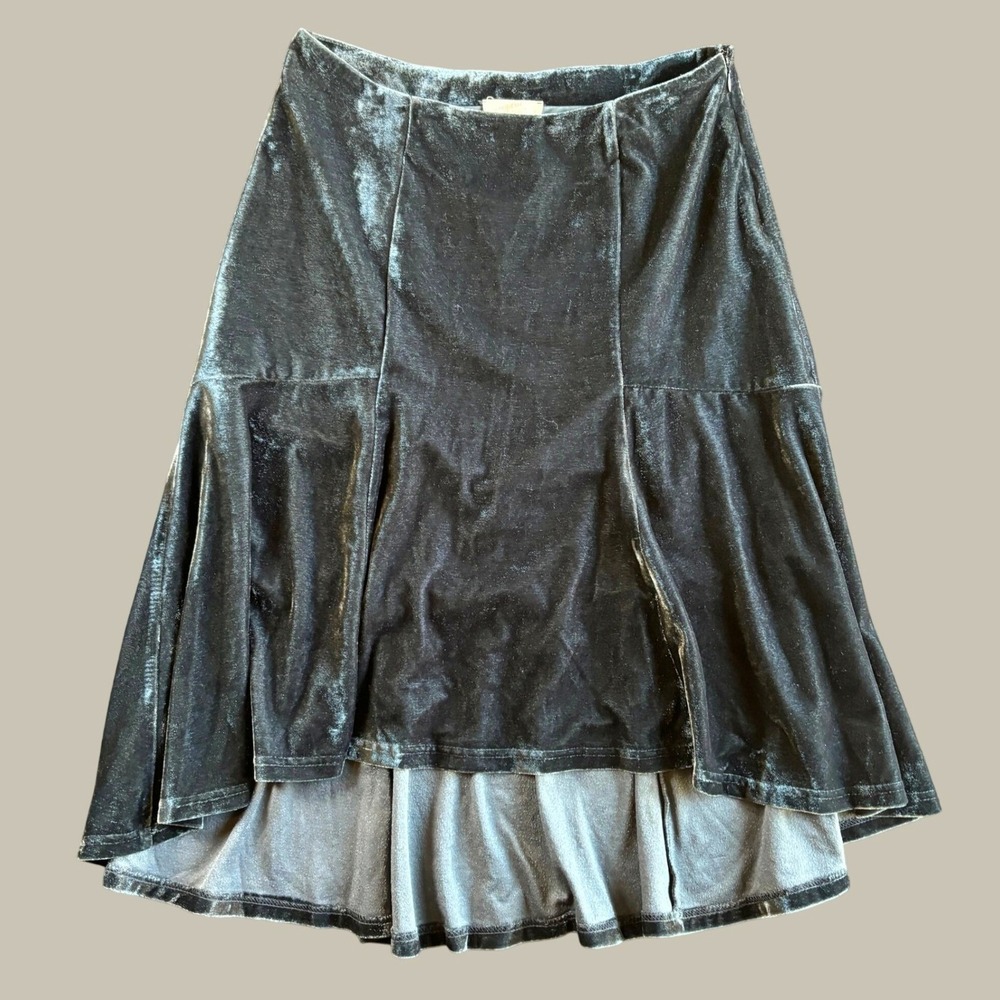 Mystree Skirt S Blue Gray Velvet High Low Flared Lux Whimsigoth Steampunk Witchy
